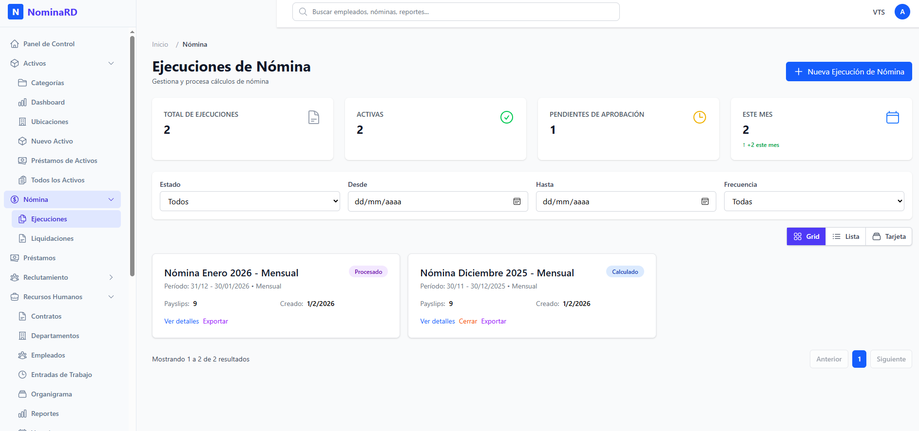 Dashboard NominaRD Principal